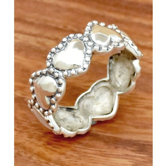 Silver Heart Eternity Band Ring Wide Retro Boho Wide Fashion Jewelry sz: 6 - Picture 1 of 5